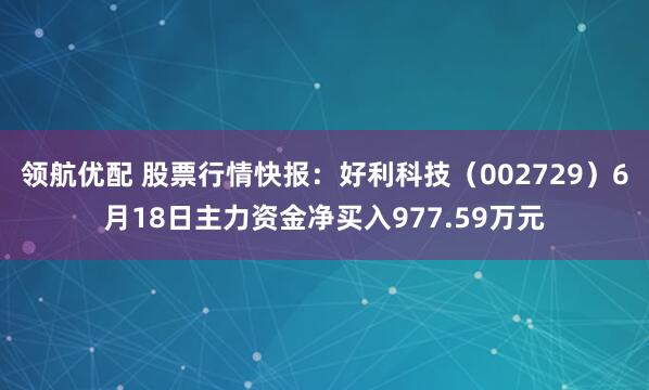 领航优配 股票行情快报：好利科技（002729）6月18日主力资金净买入977.59万元